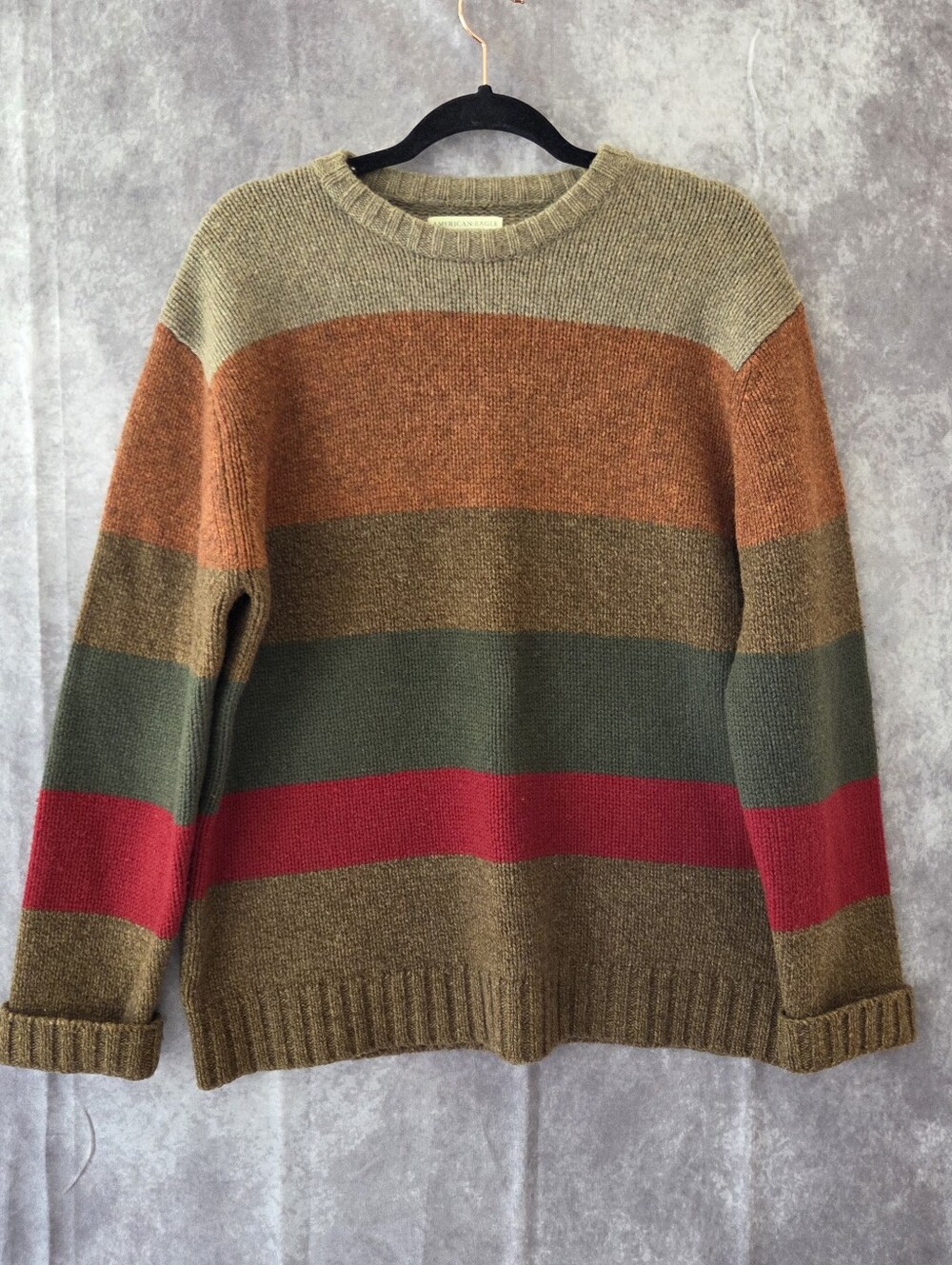 Vtg 90s American Eagle Lambswool Striped Crewneck Sweater Mens L Hong Kong